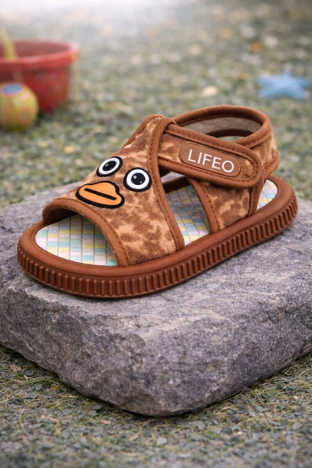 Kids Cartoon Face Open-Toe Sandals with Adjustable Hook-and-Loop Strap