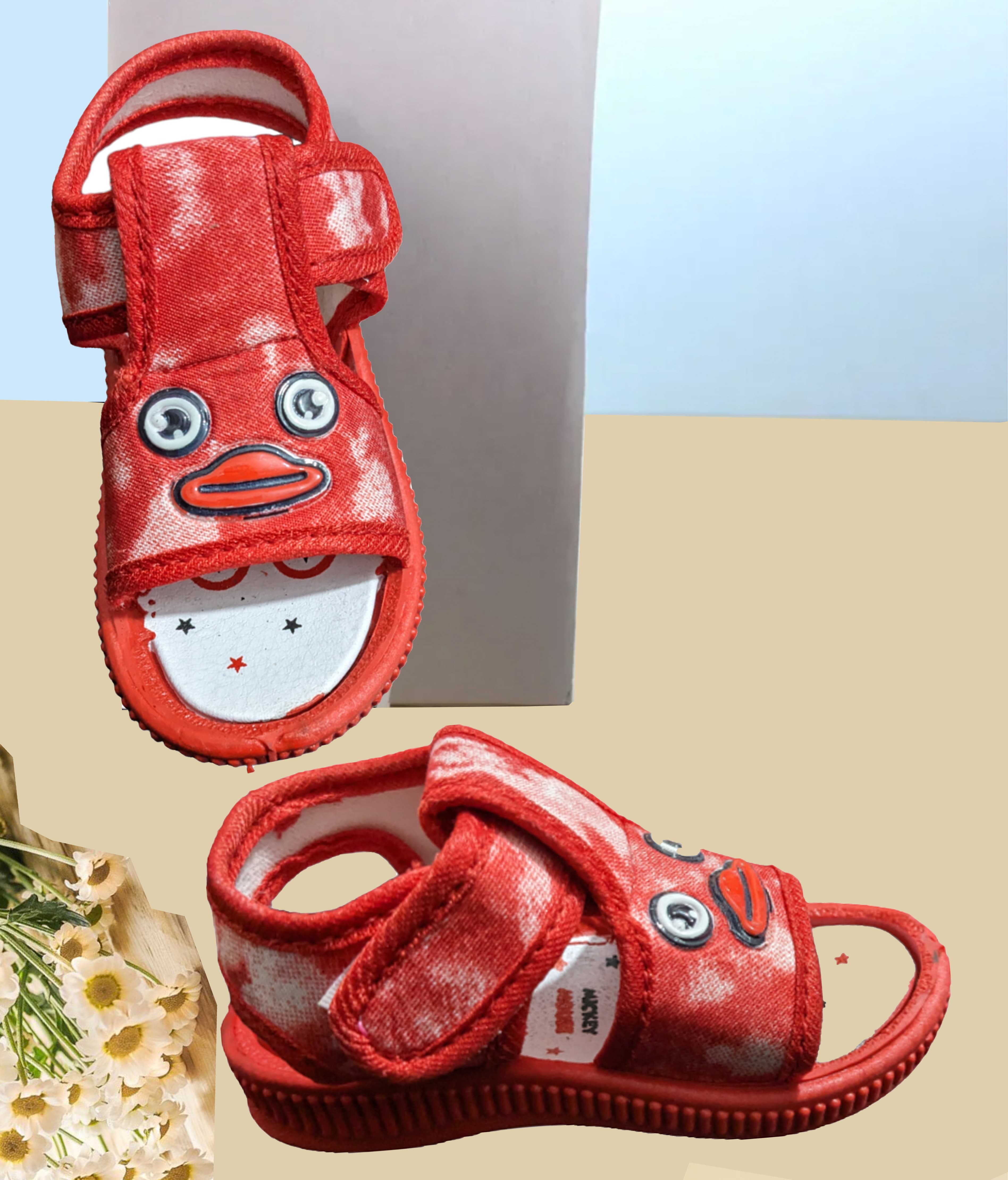 Infant Open-Toe Cartoon Face Sandals with Hook-and-Loop Ankle Strap