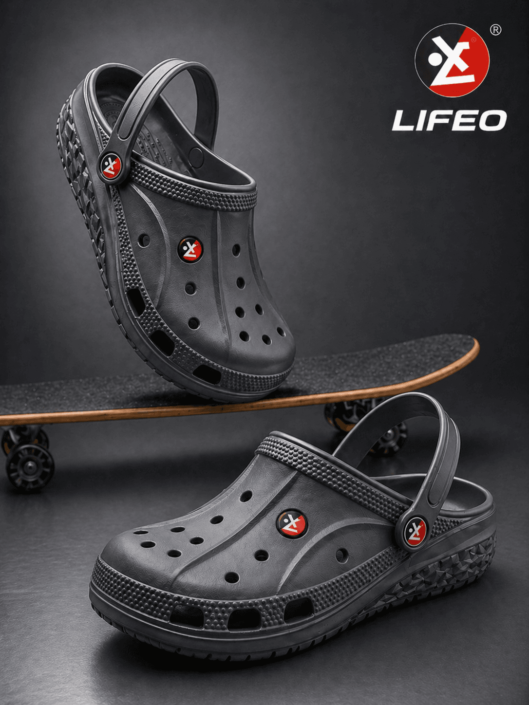 Men’s Ventilated Clog Sandals with Pivoting Heel Strap and Textured Sole