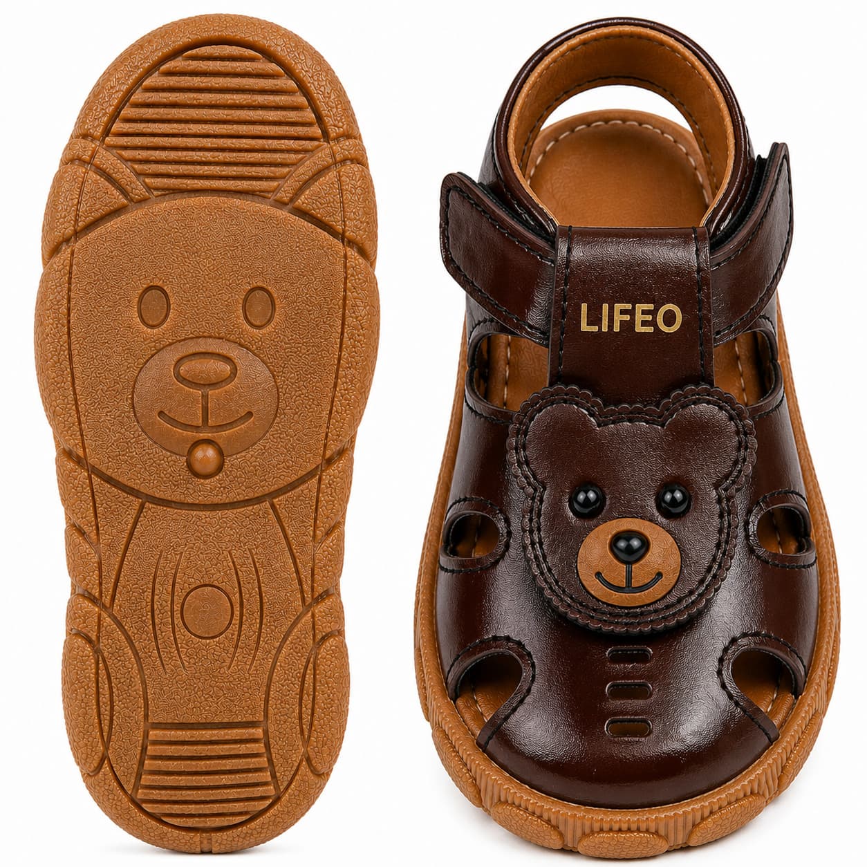 Infant Bear Appliqué Closed-Toe Sandals with Adjustable Hook-and-Loop Strap